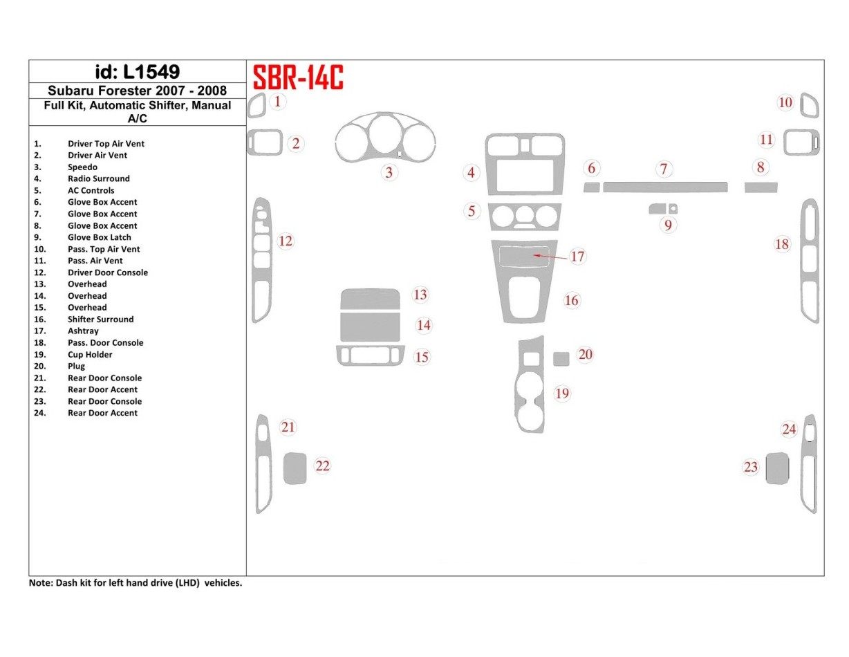 Subaru Forester 2007-2008 Voll Satz, Manual Gear Box, Manual Gearbox AC BD innenausstattung armaturendekor cockpit dekor - 1- Co
