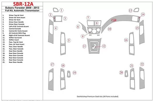 Subaru Forester 2009-UP Full Set, Automatic Gear Interior BD Dash Trim Kit