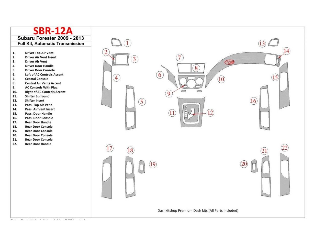 Subaru Forester 2009-UP Voll Satz, Automatic Gear BD innenausstattung armaturendekor cockpit dekor - 1- Cockpit Dekor Innenraum