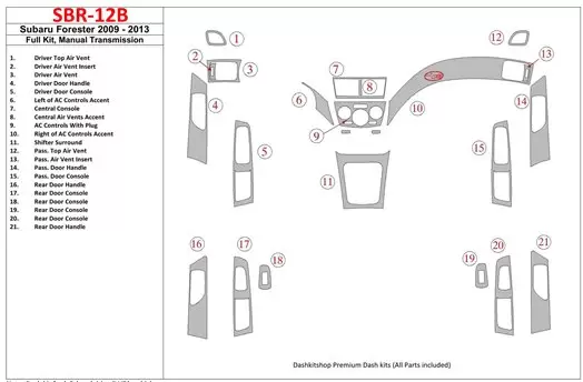 Subaru Forester 2009-UP Full Set, Manual Gear Box BD Interieur Dashboard Bekleding Volhouder