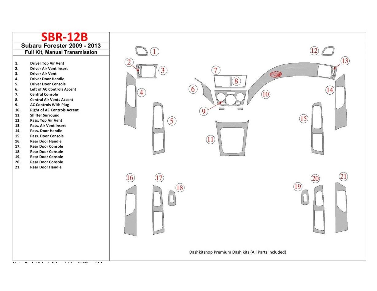 Subaru Forester 2009-UP Ensemble Complet, boîte manuelle Box BD Kit la décoration du tableau de bord - 1 - habillage decor de ta