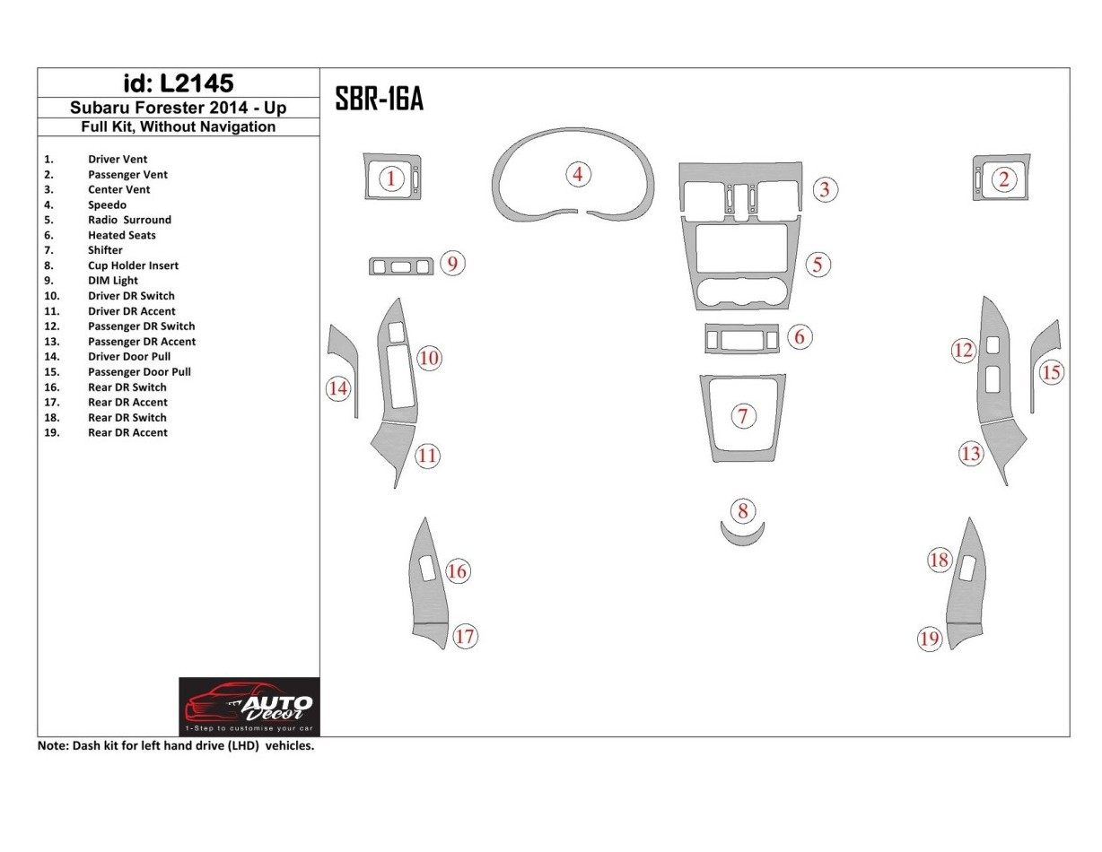 Subaru Forester 2014-UP Full Set, With NAVI Decor de carlinga su interior