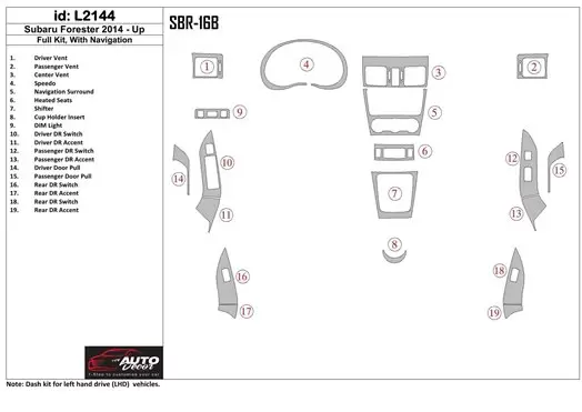 Subaru Forester 2014-UP Full Set, Without NAVI BD Interieur Dashboard Bekleding Volhouder