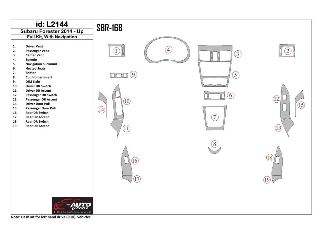 Subaru Forester 2014-UP Full Set, Without NAVI Decor de carlinga su interior
