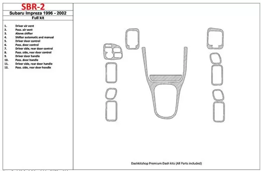 Subaru Impreza 1996-2001 Voll Satz BD innenausstattung armaturendekor cockpit dekor - 1- Cockpit Dekor Innenraum