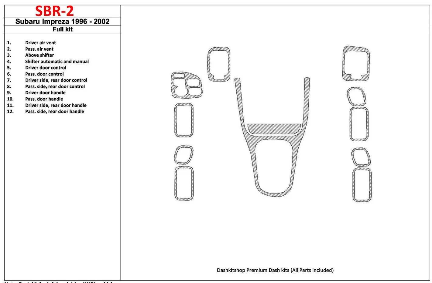 Subaru Impreza 1996-2001 Full Set BD Interieur Dashboard Bekleding Volhouder