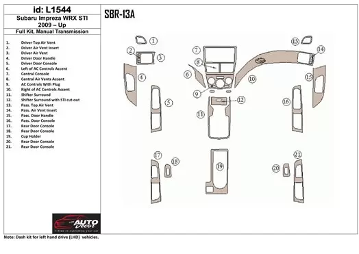 Subaru Impreza 2009-UP Full Set, Manual Gear Box Cruscotto BD Rivestimenti interni