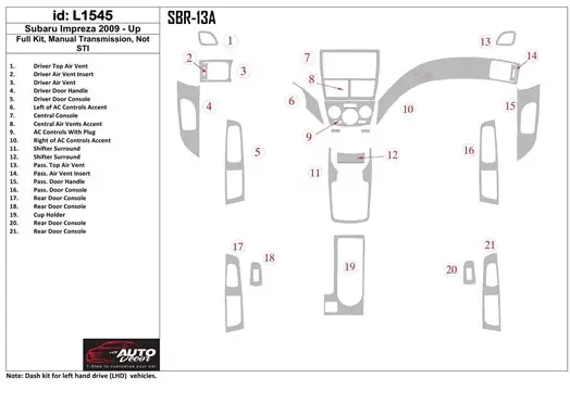 Subaru Impreza 2009-UP Full Set, Manual Gear Box, Ð½Ðµ STI Decor de carlinga su interior