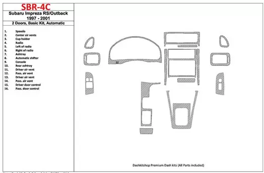 Subaru Impreza RS 1997-UP 2 Doors, Automatic Gearbox, Basic Set, 16 Parts set Interior BD Dash Trim Kit