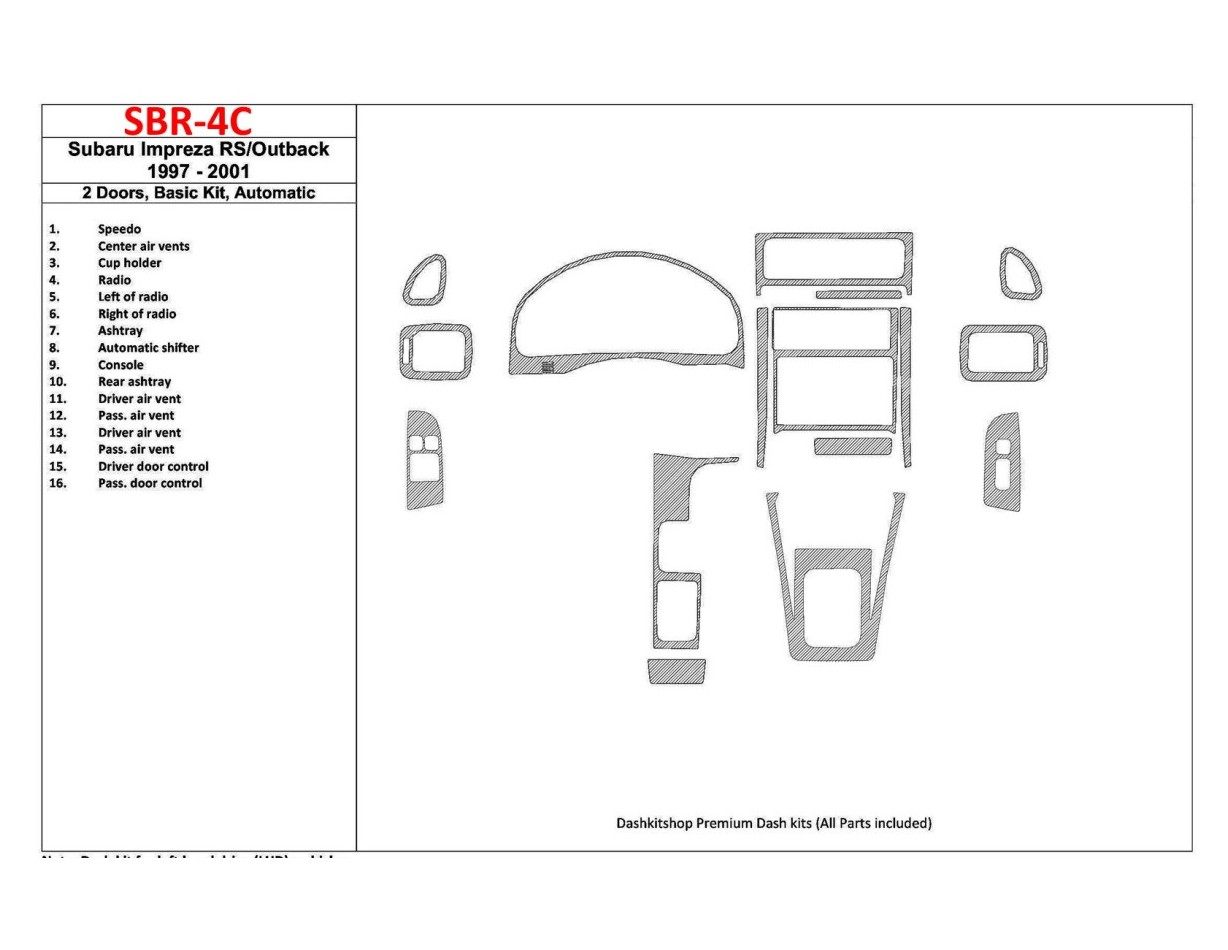 Subaru Impreza RS 1997-UP 2 Doors, Automatic Gearbox, Basic Set, 16 Parts set Decor de carlinga su interior