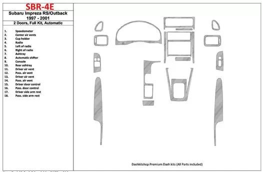 Subaru Impreza RS 1997-UP 2 Doors, Automatic Gearbox, Full Set, 18 Parts set Interior BD Dash Trim Kit