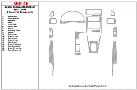 Subaru Impreza RS 1997-UP 2 Doors, Automatic Gearbox, Voll Satz, 18 Parts set BD innenausstattung armaturendekor cockpit dekor -