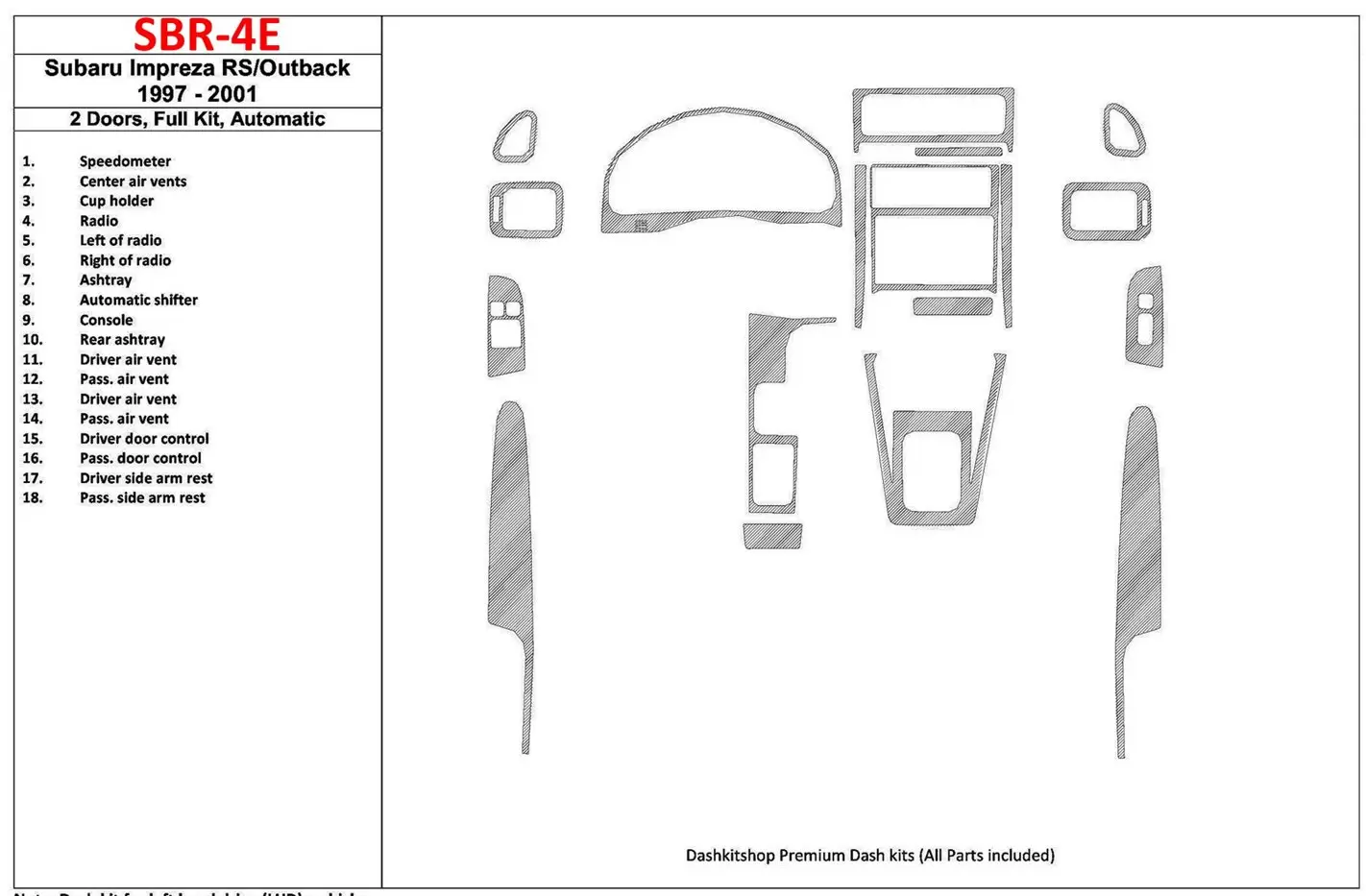 Subaru Impreza RS 1997-UP 2 Doors, Automatic Gearbox, Full Set, 18 Parts set Decor de carlinga su interior