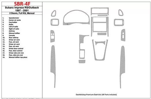 Subaru Impreza RS 1997-UP 2 Doors, Manual Gearbox, Full Set, 19 Parts set Interior BD Dash Trim Kit