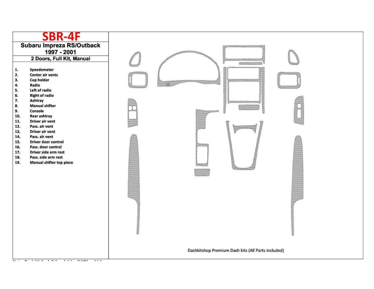 Subaru Impreza RS 1997-UP 2 Doors, Manual Gearbox, Voll Satz, 19 Parts set BD innenausstattung armaturendekor cockpit dekor - 1-