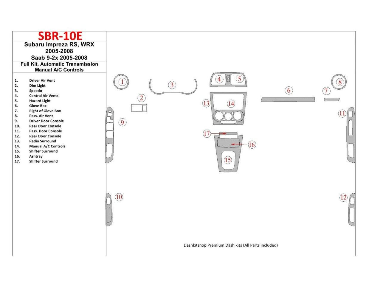 Subaru Impreza WRX 2005-2008 Voll Satz, Automatic Gear, Manual Gearbox AC Control BD innenausstattung armaturendekor cockpit dek