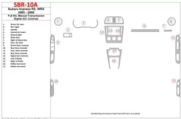 Subaru Impreza WRX 2005-2008 Full Set, Manual Gear Box, Automatic AC Control Interior BD Dash Trim Kit