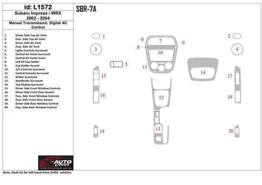 Subaru Impreza/WRX 2002-2004 Manual Gear Box, Automatic AC Control BD Interieur Dashboard Bekleding Volhouder