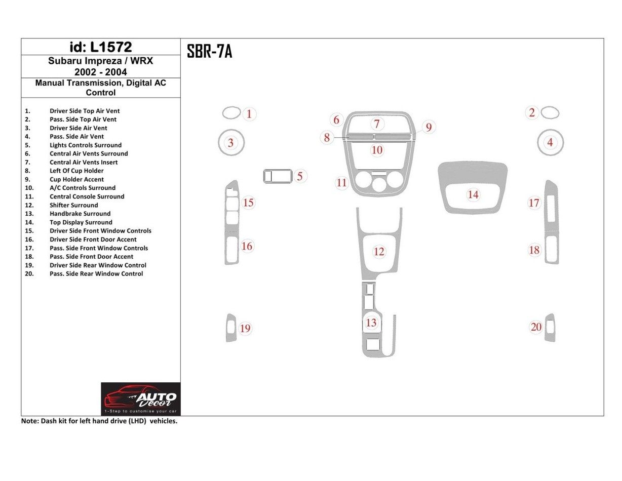 Subaru Impreza/WRX 2002-2004 Manual Gear Box, Automatic AC Control Interior BD Dash Trim Kit