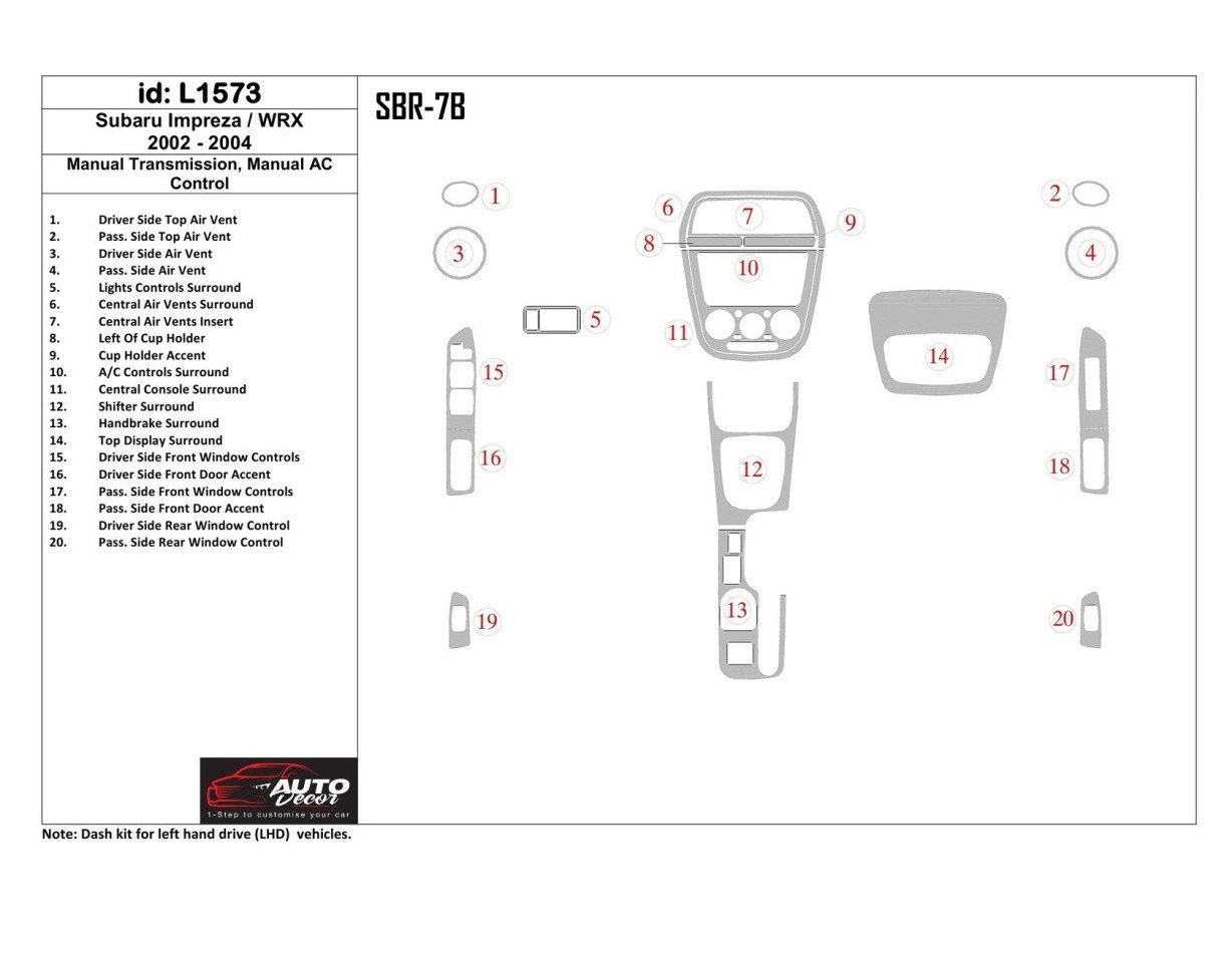 SUBARU Subaru Impreza/WRX 2002-2004 Manual Gear Box, Manual Gearbox AC Control Interior BD Dash Trim Kit €51.99