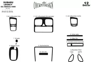 Subaru Legacy 05.94-03.99 3M 3D Interior Dashboard Trim Kit Dash Trim Dekor 12-Parts