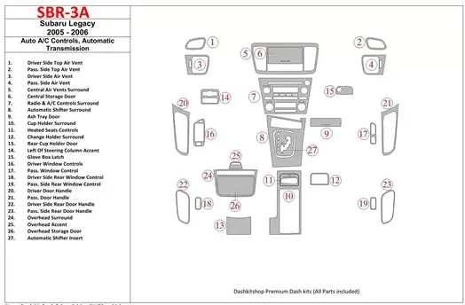 Subaru Legacy 2005-2006 Auto AC Control, Automatic Gear Interior BD Dash Trim Kit