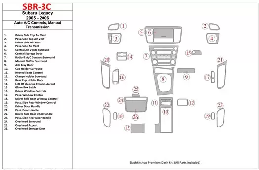 Subaru Legacy 2005-2006 Auto AC Control, Manual Gear Box Cruscotto BD Rivestimenti interni