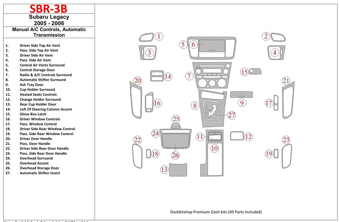 Subaru Legacy 2005-2006 Manual Gearbox AC Control, Automatic Gear BD innenausstattung armaturendekor cockpit dekor - 1- Cockpit 