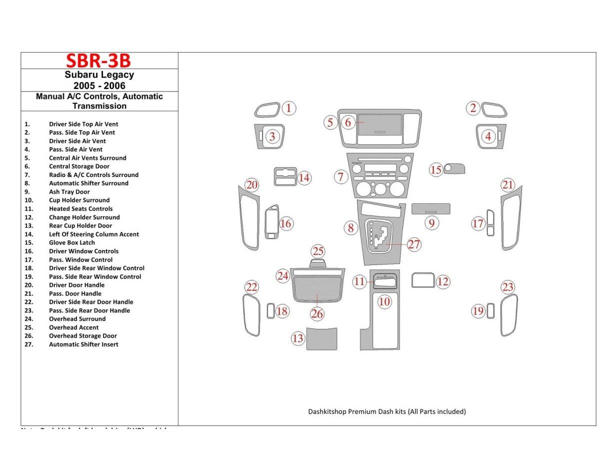 Subaru Legacy 2005-2006 Manual Gearbox AC Control, Automatic Gear Interior BD Dash Trim Kit