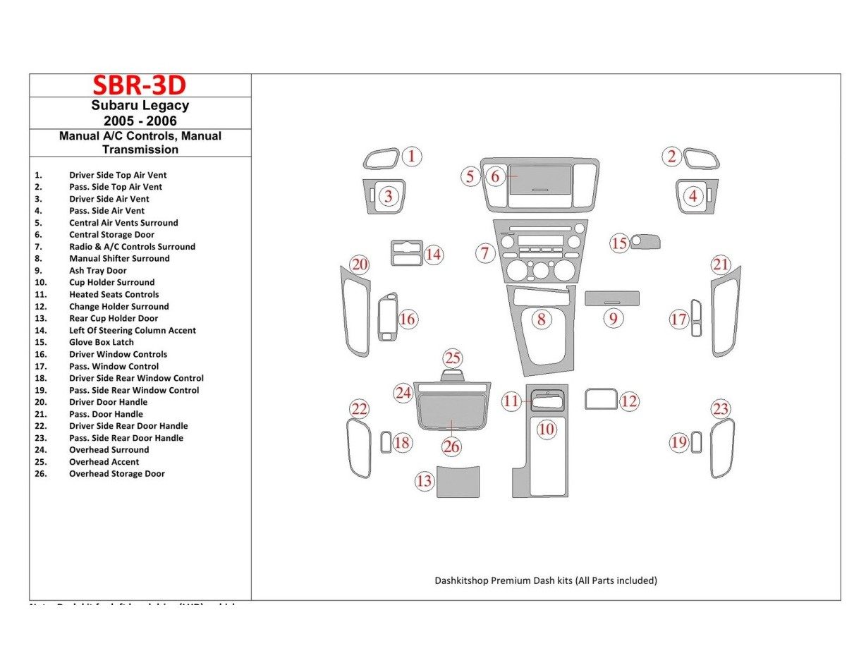 Subaru Legacy 2005-2006 Manual Gearbox AC Control, Manual Gear Box Cruscotto BD Rivestimenti interni