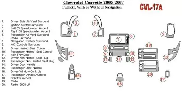Chevrolet Corvette 2005-UP Full Set, Without NAVI system Interior BD Dash Trim Kit