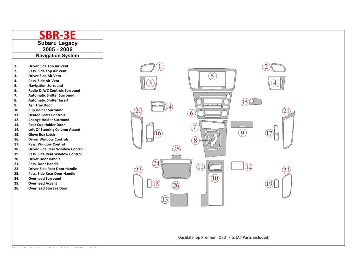 Subaru Legacy 2005-2006 With NAVI system BD innenausstattung armaturendekor cockpit dekor - 1- Cockpit Dekor Innenraum