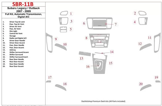 Subaru Legacy 2007-2009 Full Set, Automatic Gear, Automatic AC Decor de carlinga su interior