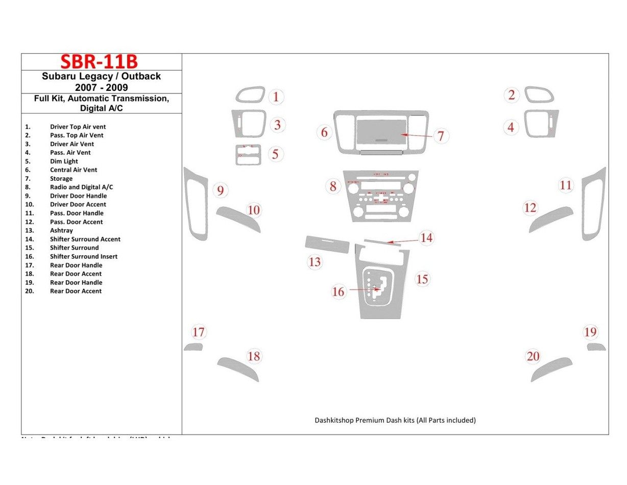 Subaru Legacy 2007-2009 Full Set, Automatic Gear, Automatic AC Interior BD Dash Trim Kit