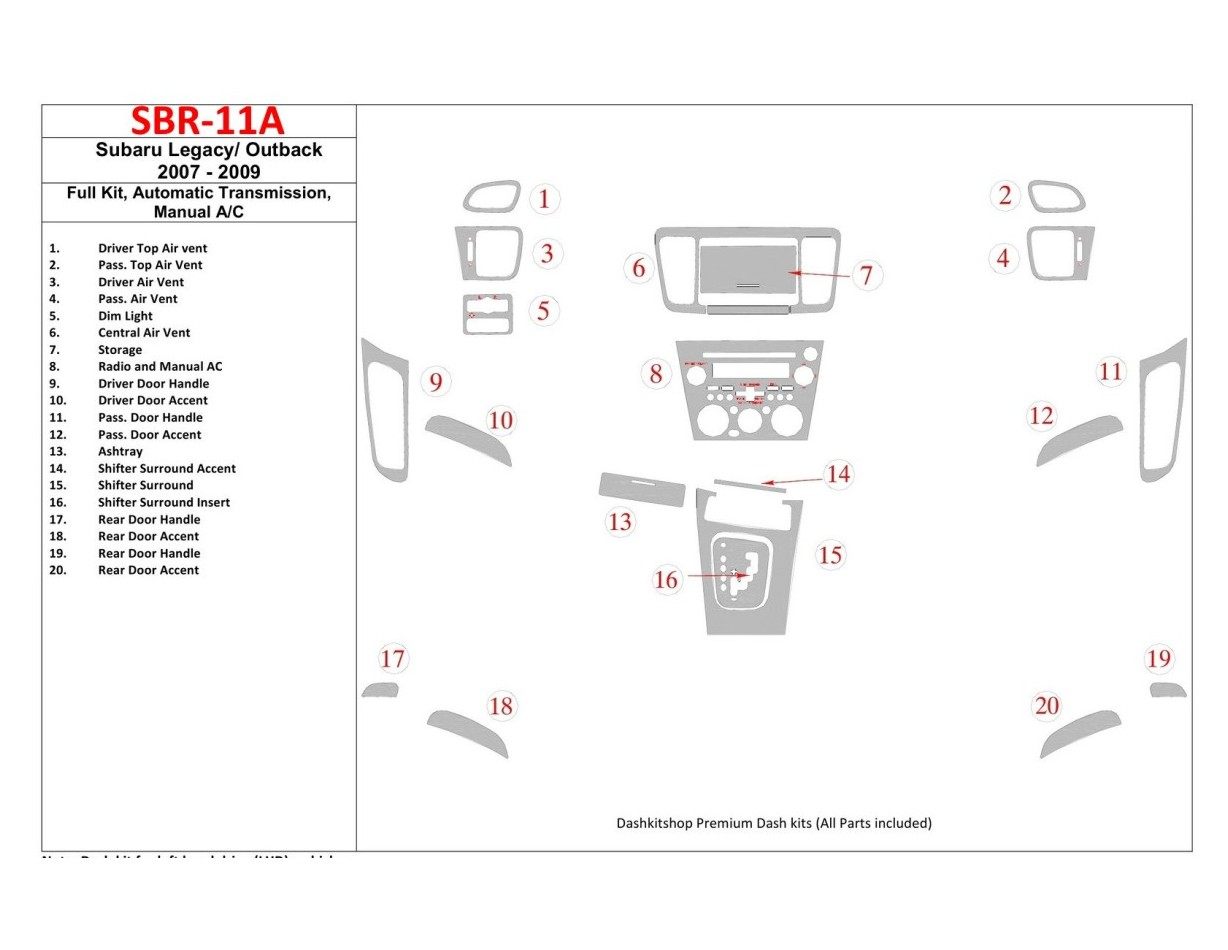 Subaru Legacy 2007-2009 Voll Satz, Automatic Gear, Manual Gearbox AC BD innenausstattung armaturendekor cockpit dekor - 1- Cockp
