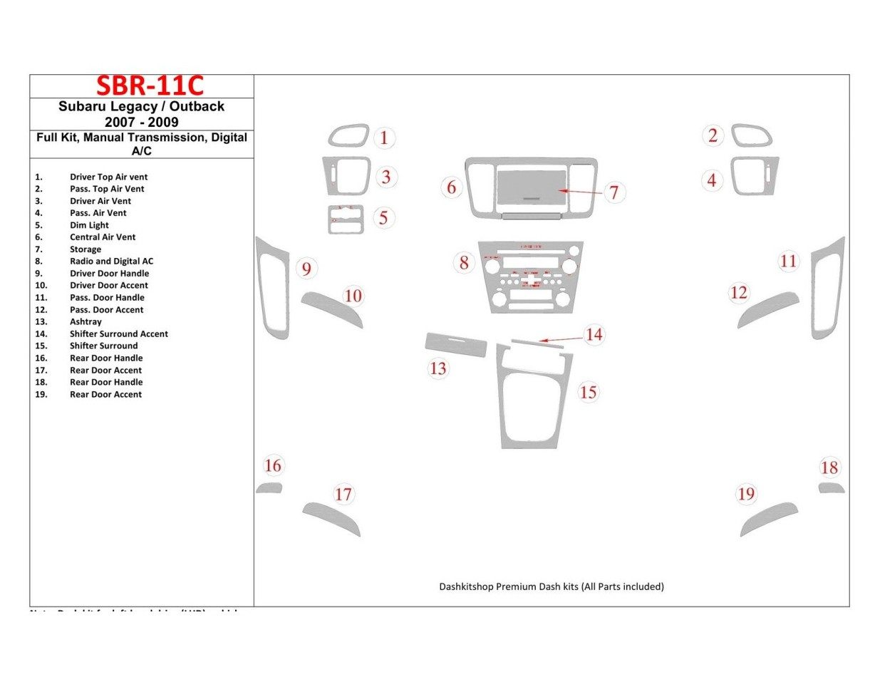 Subaru Legacy 2007-2009 Full Set, Manual Gear Box, Automatic AC BD Interieur Dashboard Bekleding Volhouder