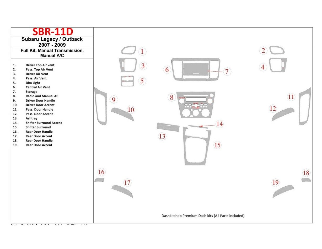 Subaru Legacy 2007-2009 Full Set, Manual Gear Box, Manual Gearbox AC BD Interieur Dashboard Bekleding Volhouder
