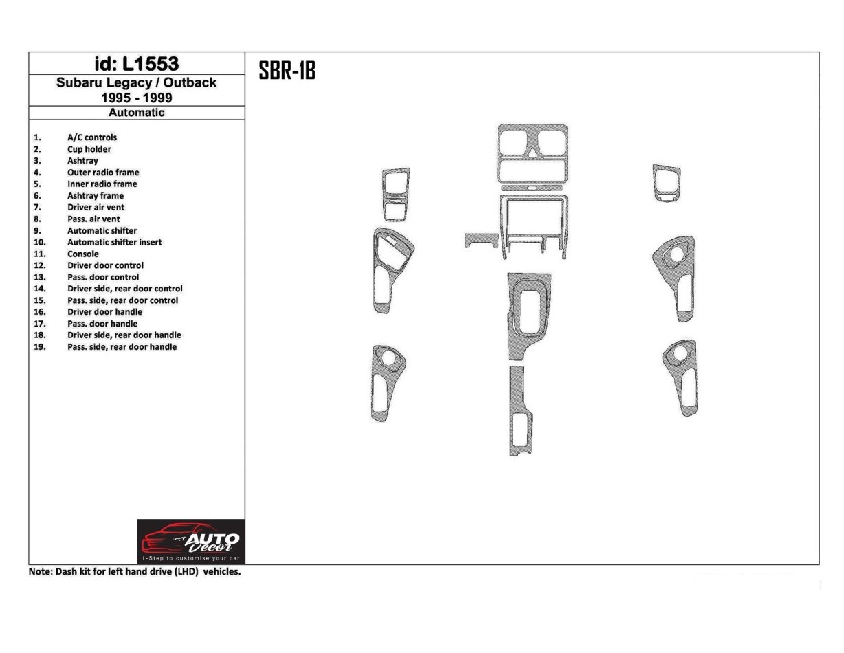 Subaru Legacy Outback 1995-1999 Automatic Gearbox, 19 Parts set BD innenausstattung armaturendekor cockpit dekor - 1- Cockpit De