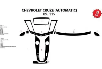 Chevrolet Cruse Automatic 01.2009 Habillage Décoration de Tableau de Bord 9-Pièce