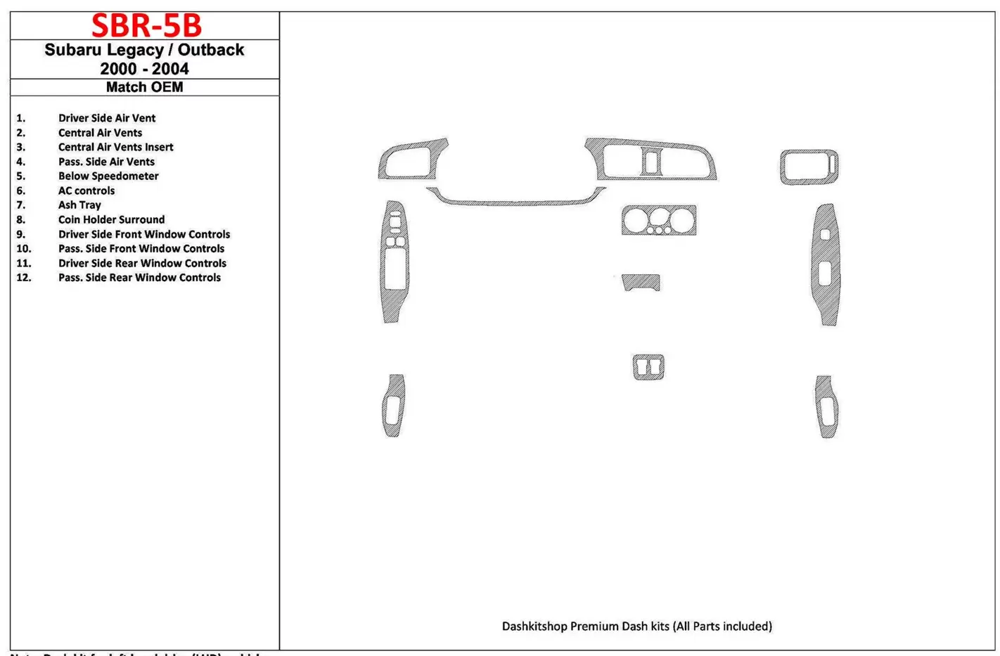 Subaru Legacy Outback 2000-2004 With OEM Wood Kit BD Interieur Dashboard Bekleding Volhouder