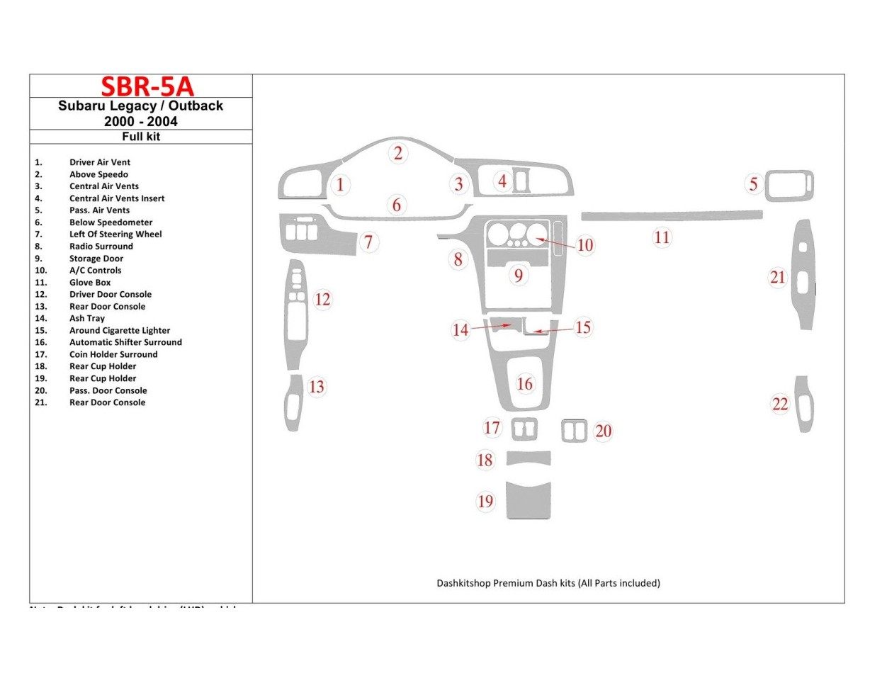 Subaru Legacy Outback 2000-2004 Without OEM Wood Kit Decor de carlinga su interior