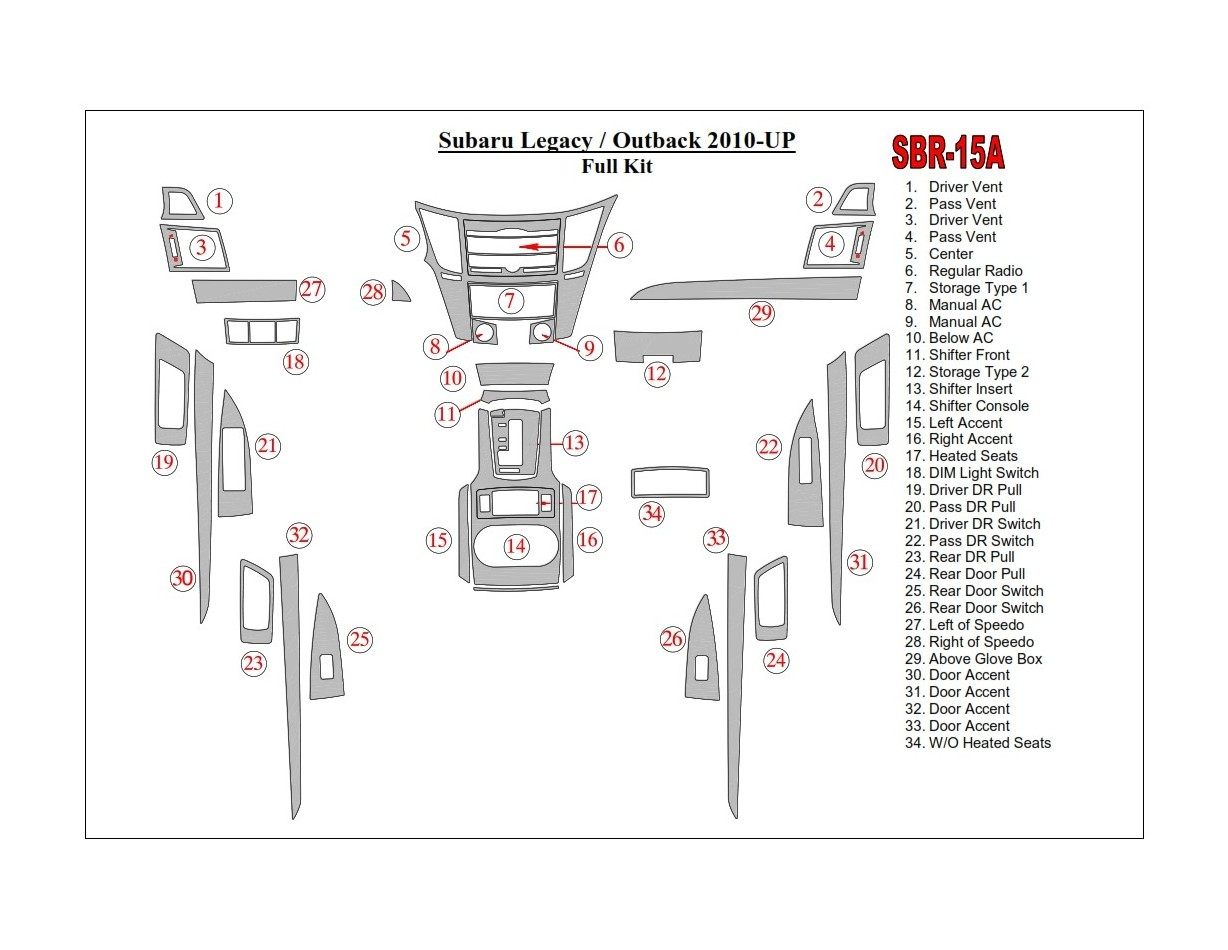 Subaru Outback 2010-UP BD Kit la décoration du tableau de bord - 1 - habillage decor de tableau de bord