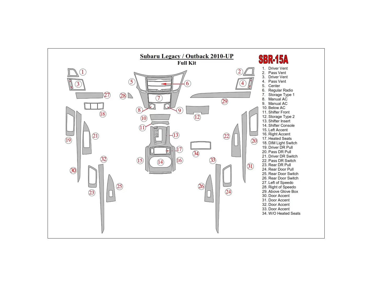 Subaru Outback 2010-UP Decor de carlinga su interior