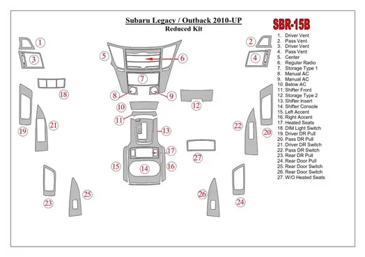 Subaru Outback 2010-UP Decor de carlinga su interior