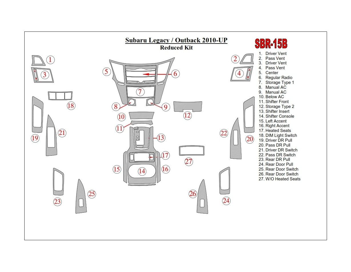 Subaru Outback 2010-UP BD Kit la décoration du tableau de bord - 1 - habillage decor de tableau de bord