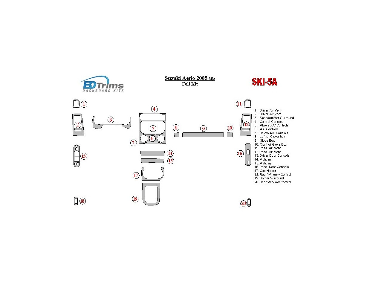 Suzuki Aerio 2005-UP Full Set Cruscotto BD Rivestimenti interni