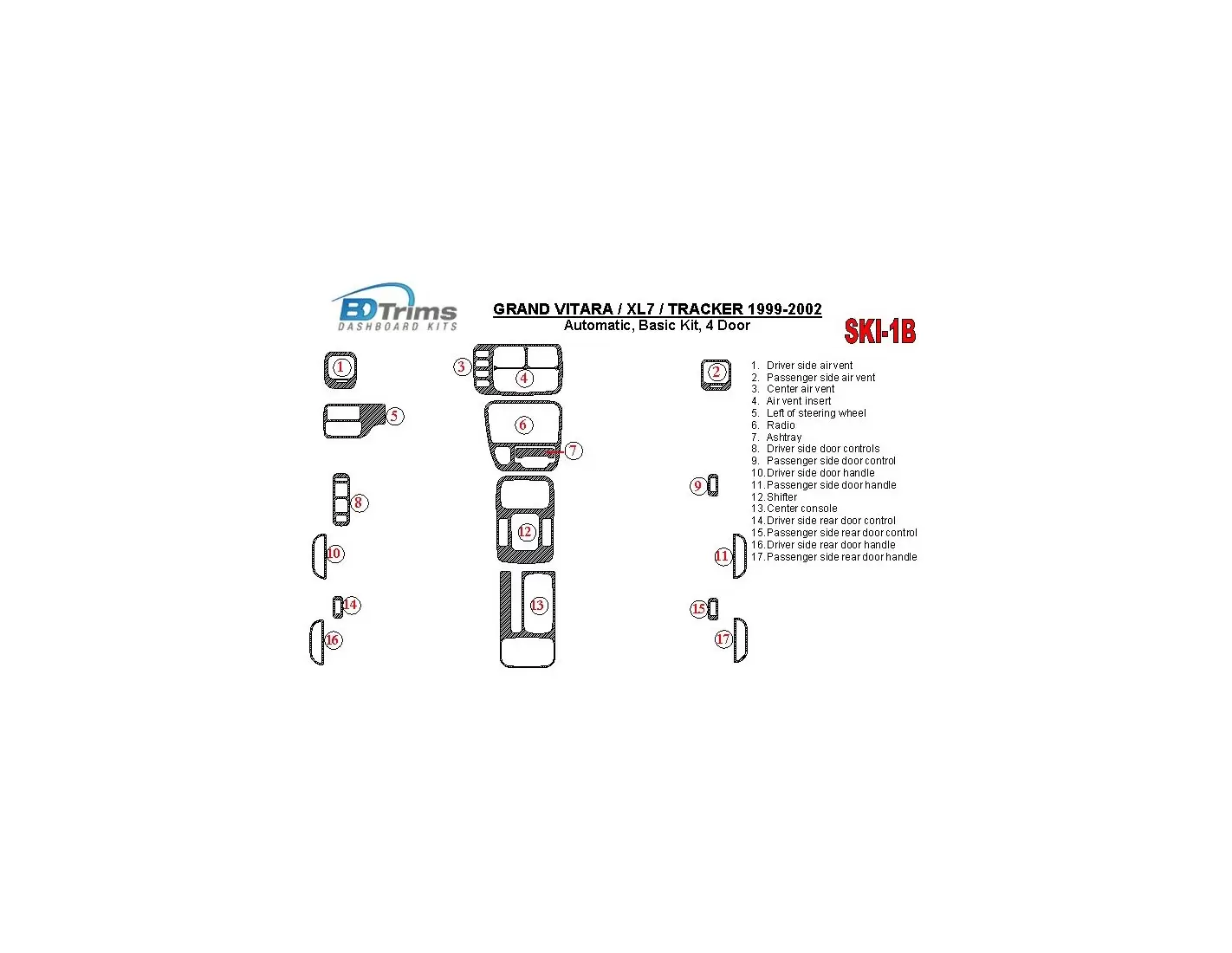 Suzuki Grand Vitara 1999-2002 Suzuki Grи Vitara/XL7,1999-UP, Automatic Gearbox, Basic Set, 4 Doors Interior BD Dash Trim Kit