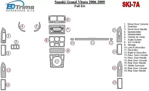 Suzuki Grand Vitara 2006-2009 Full Set BD Interieur Dashboard Bekleding Volhouder