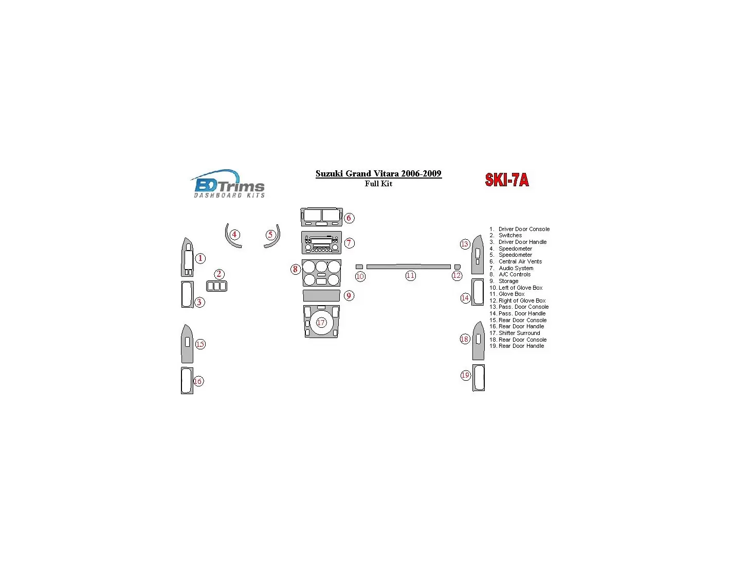 Suzuki Grand Vitara 2006-2009 Full Set Interior BD Dash Trim Kit