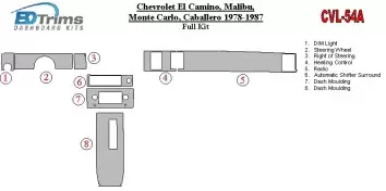 Chevrolet El Camino, Malibu, Monte Carlo, Caballero 1978-1987 Full Set BD Interieur Dashboard Bekleding Volhouder